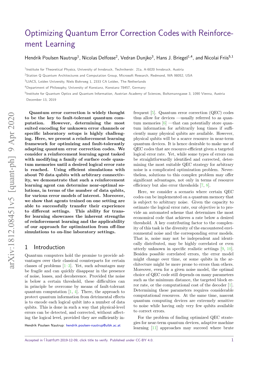 Optimizing Quantum Error Correction Codes with Reinforcement Learning