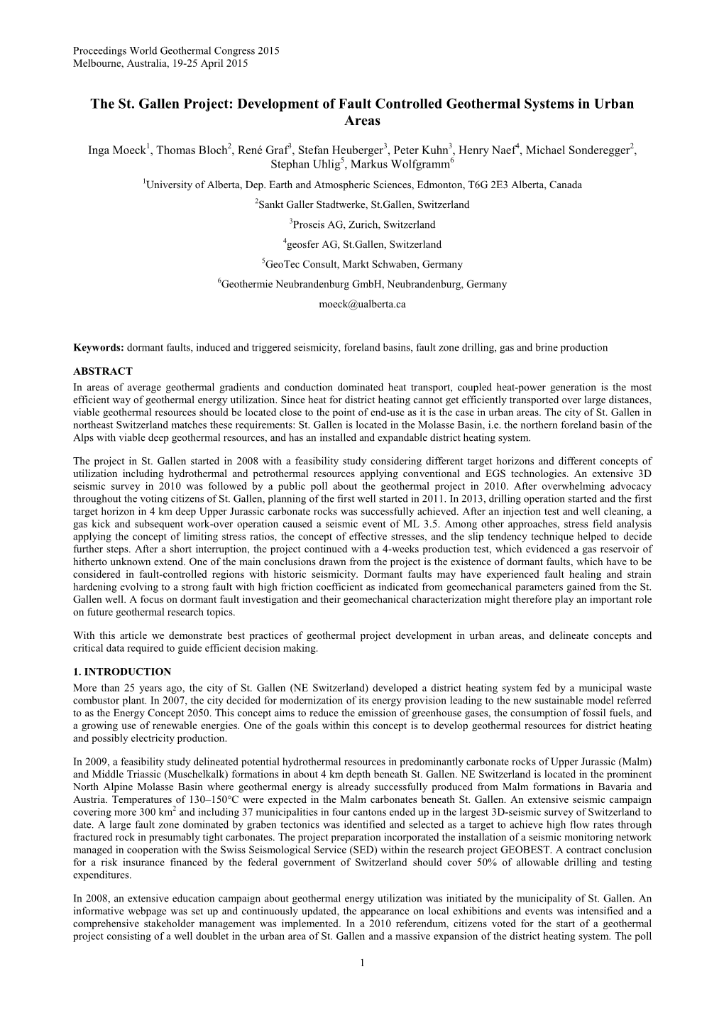 The St. Gallen Project: Development of Fault Controlled Geothermal Systems in Urban Areas