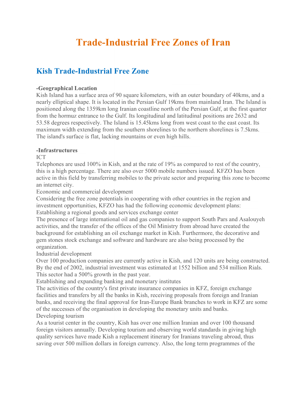 Trade-Industrial Free Zones of Iran