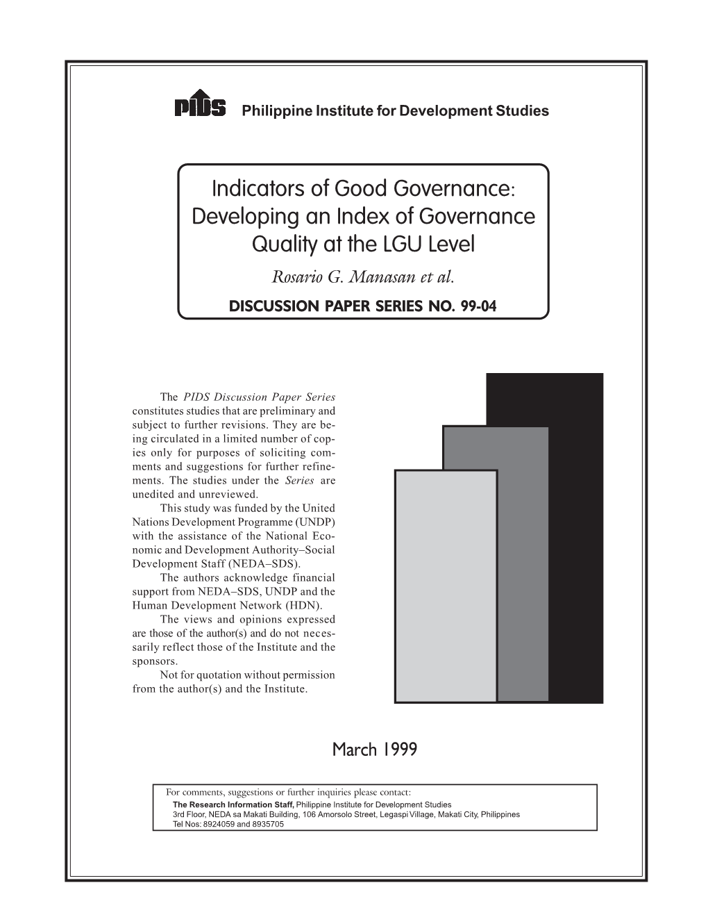 Indicators of Good Governance: Developing an Index of Governance Quality at the LGU Level Rosario G