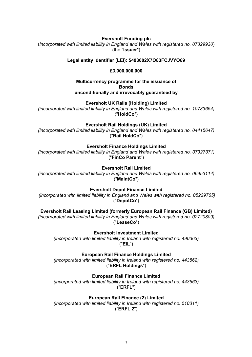 Eversholt Funding Plc Prospectus October 2019