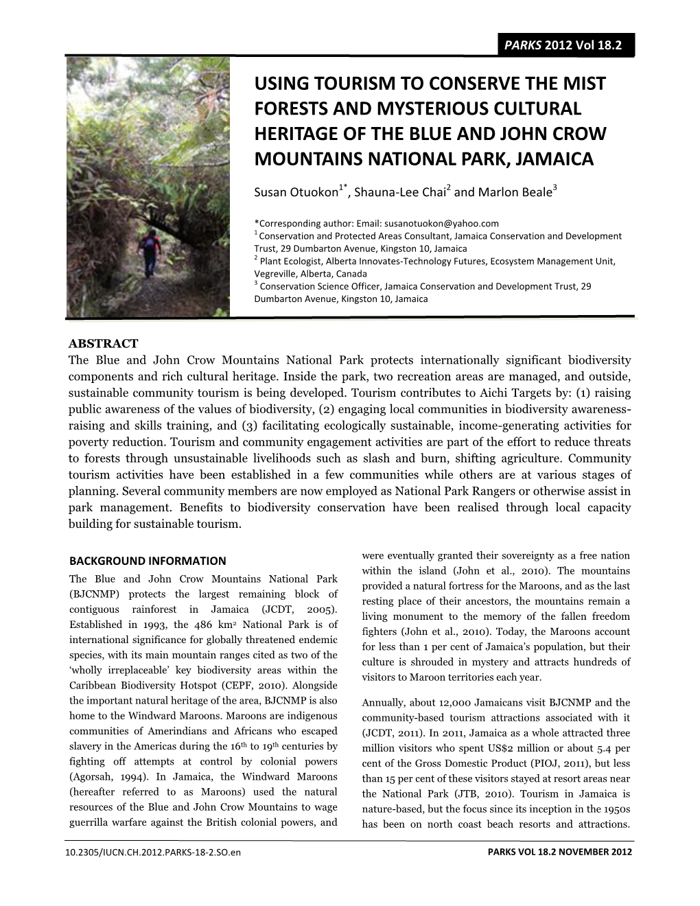 Using Tourism to Conserve the Mist Forests and Mysterious Cultural Heritage of the Blue and John Crow Mountains National Park, Jamaica