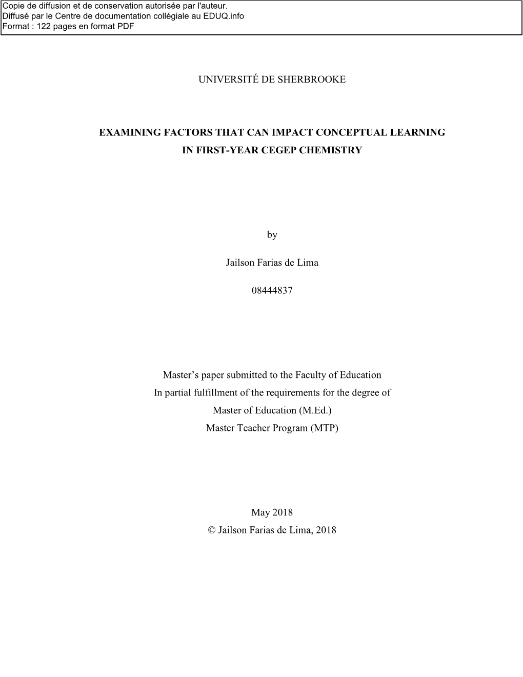 Examining Factors That Can Impact Conceptual Learning in First-Year Cegep Chemistry