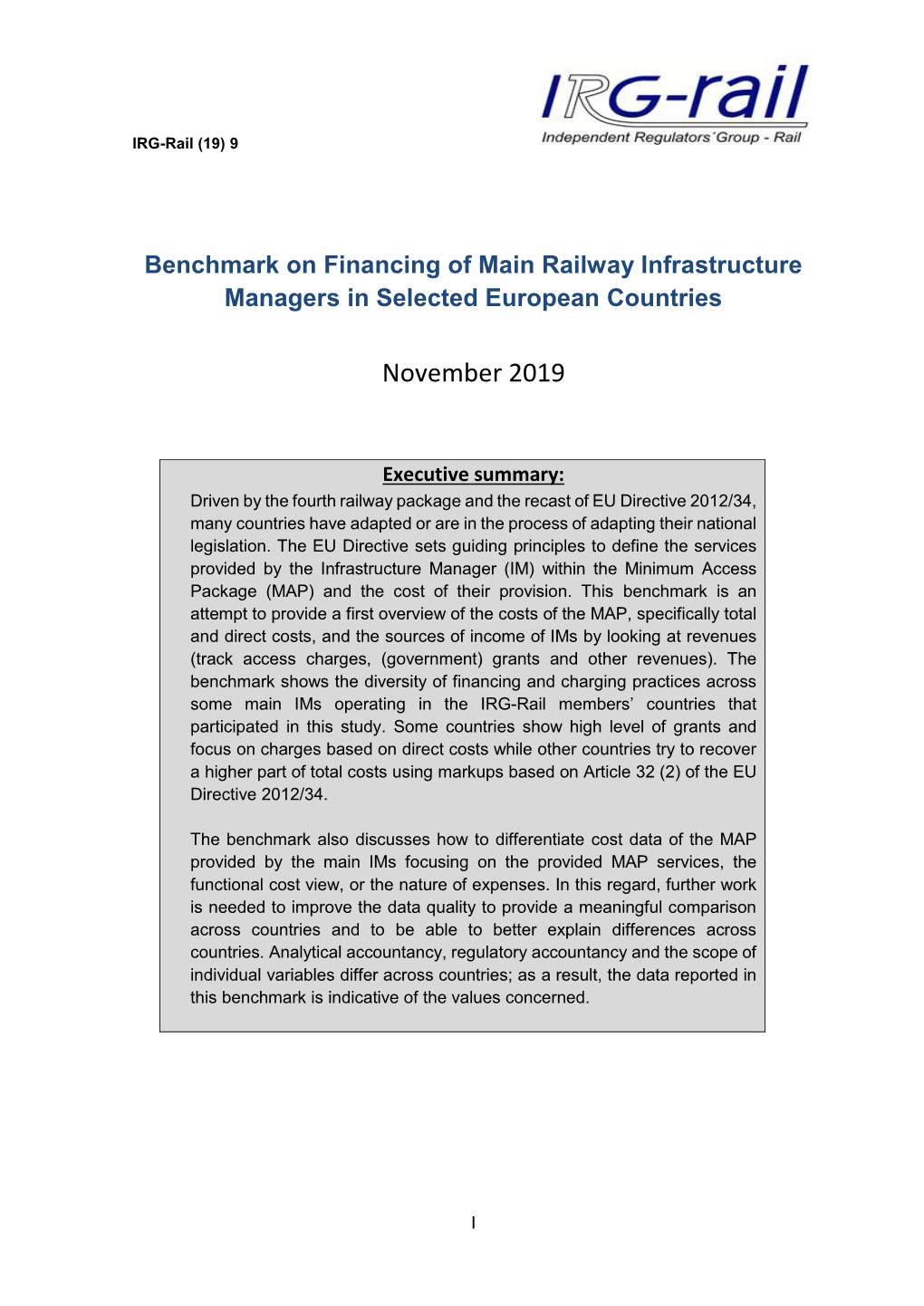 Benchmark on Financing of Main Railway Infrastructure Managers in Selected European Countries