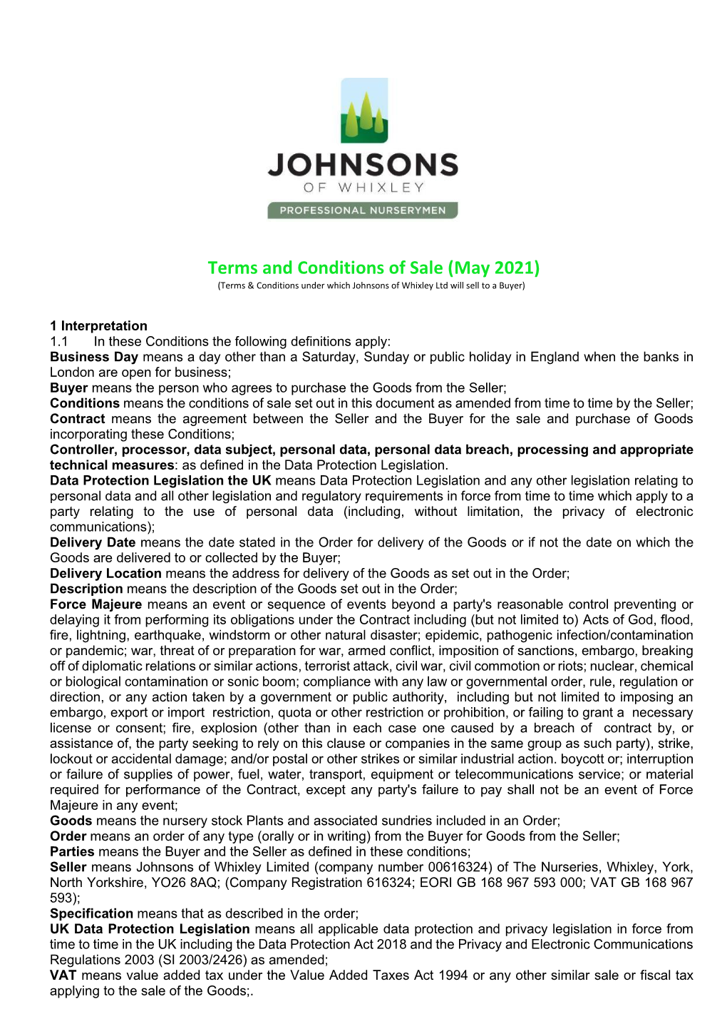 Johnsons of Whixley Terms Conditions of Sale AJ Amends 4-5