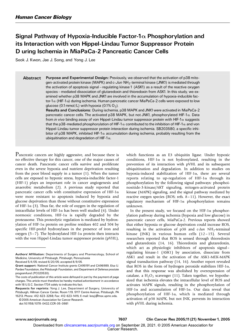 Signal Pathway of Hypoxia-Inducible Factor-1A Phosphorylation and Its