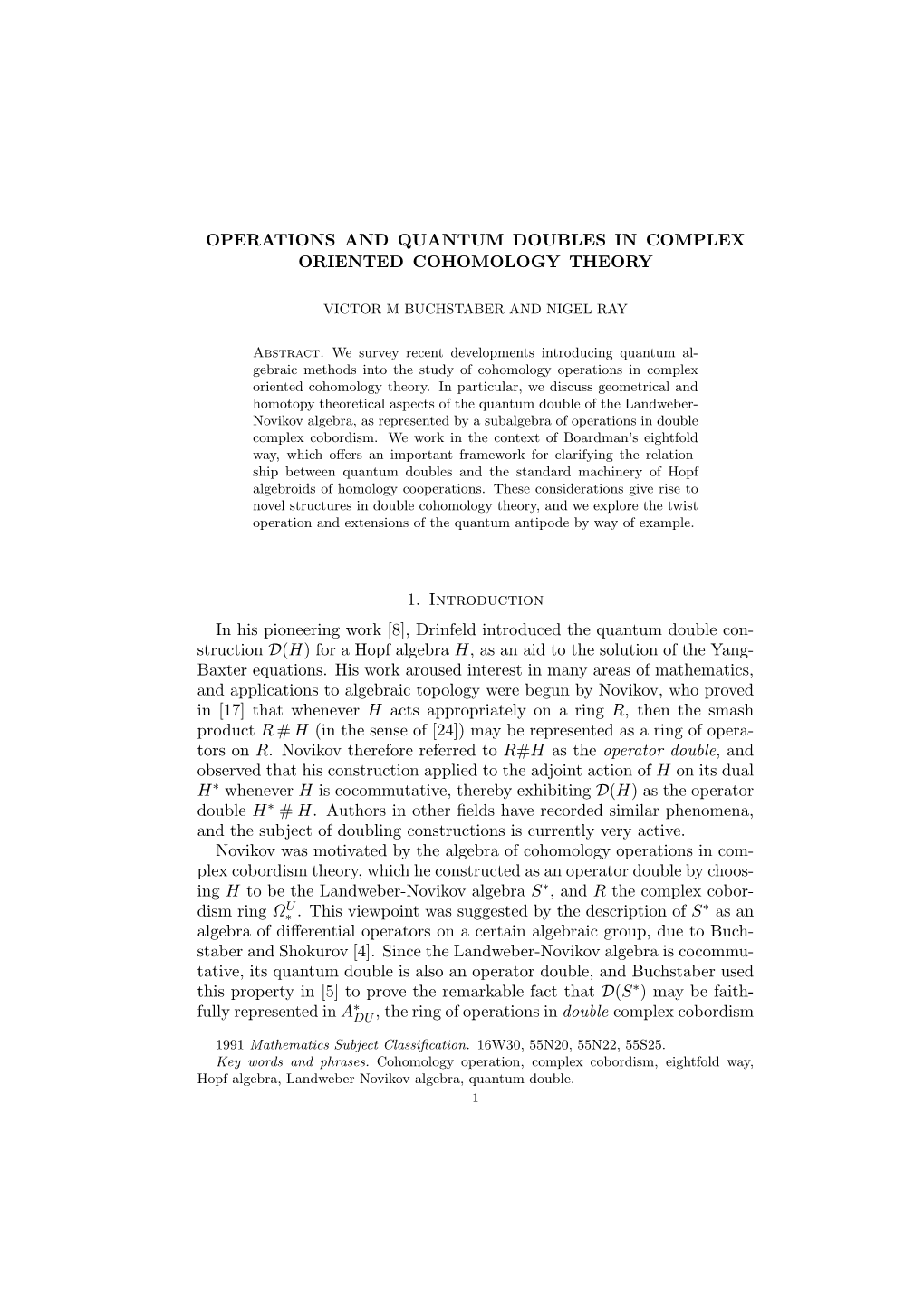 Operations and Quantum Doubles in Complex Oriented Cohomology Theory