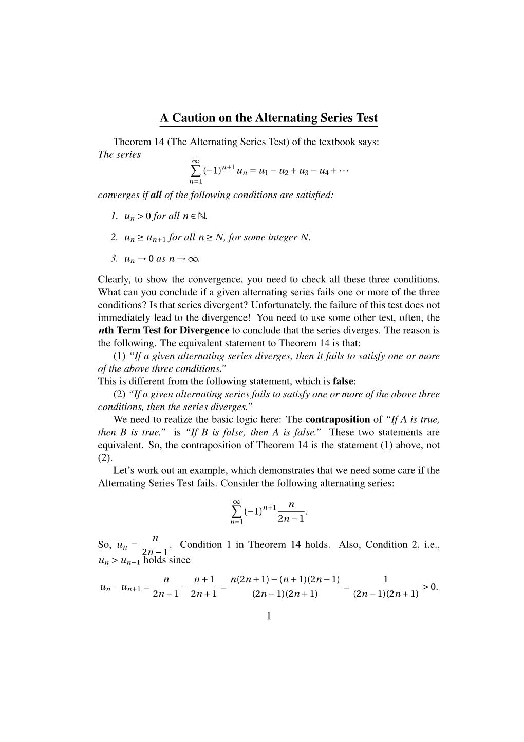 A Caution on the Alternating Series Test