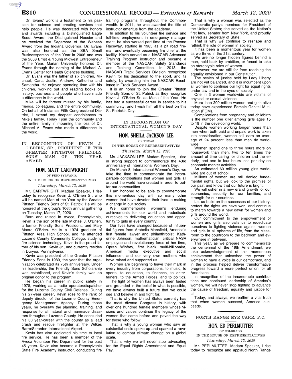 CONGRESSIONAL RECORD— Extensions of Remarks E310 HON