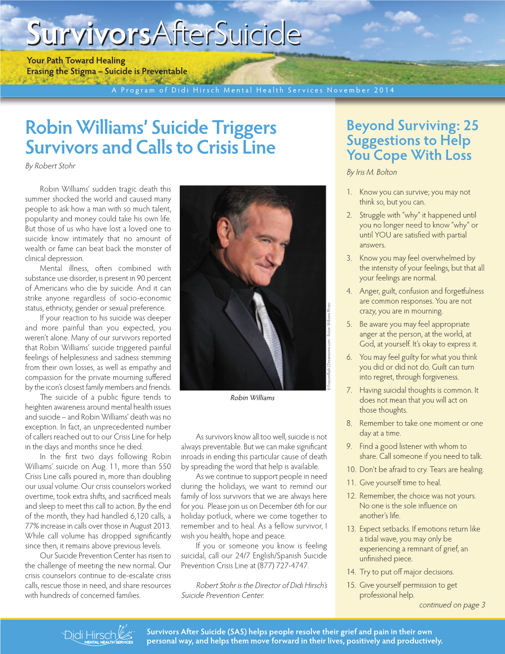 Survivors After Suicide Newsletter, Fall 2014