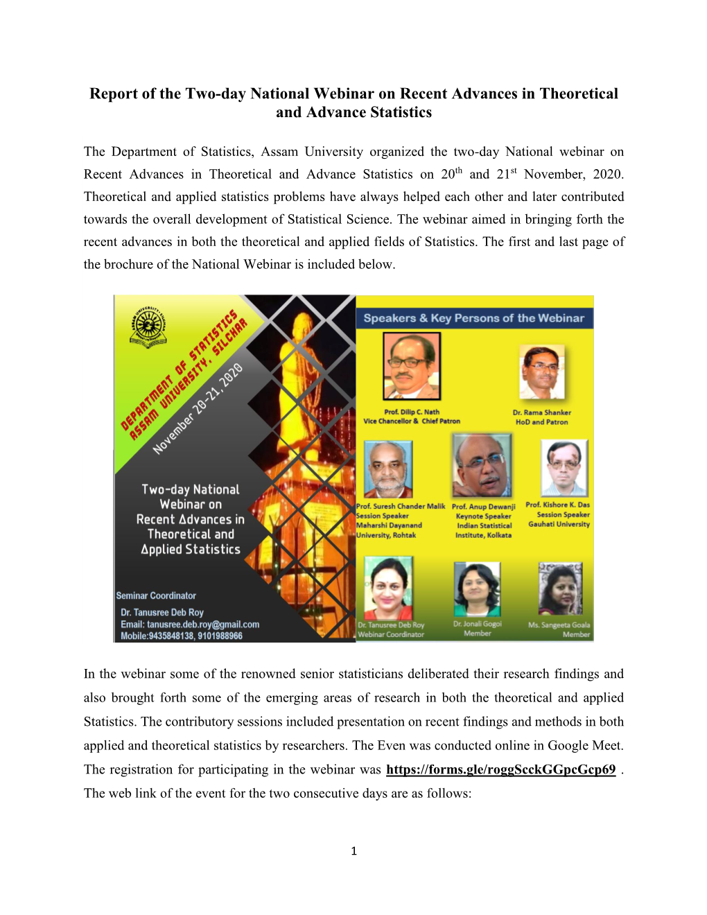 Report of the Two-Day National Webinar on Recent Advances in Theoretical and Advance Statistics