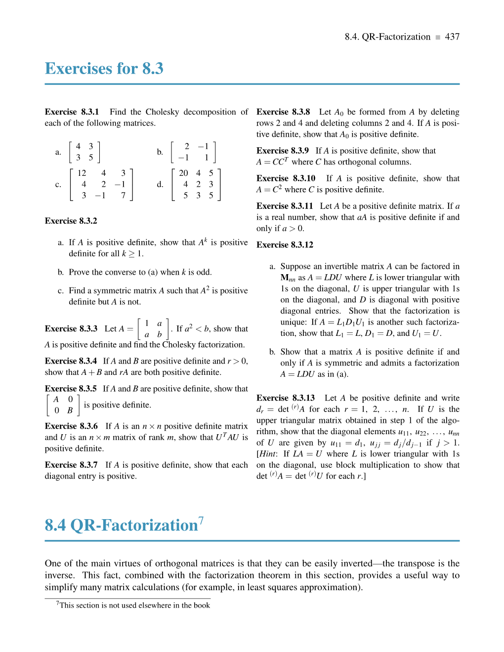 Exercises for 8.3 8.4 QR-Factorization