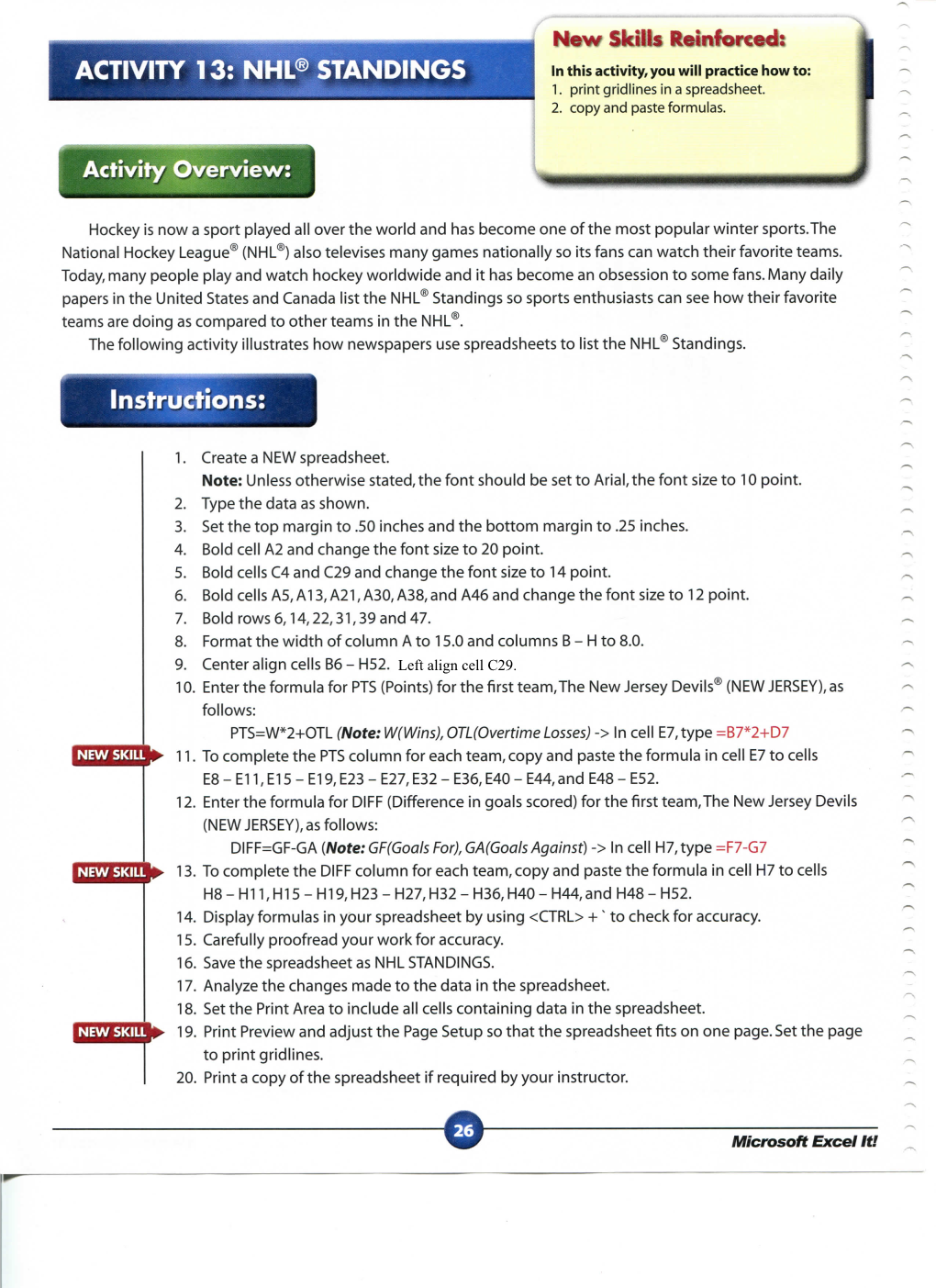 ACTIVITY 13: NHL® STANDINGS Instructions