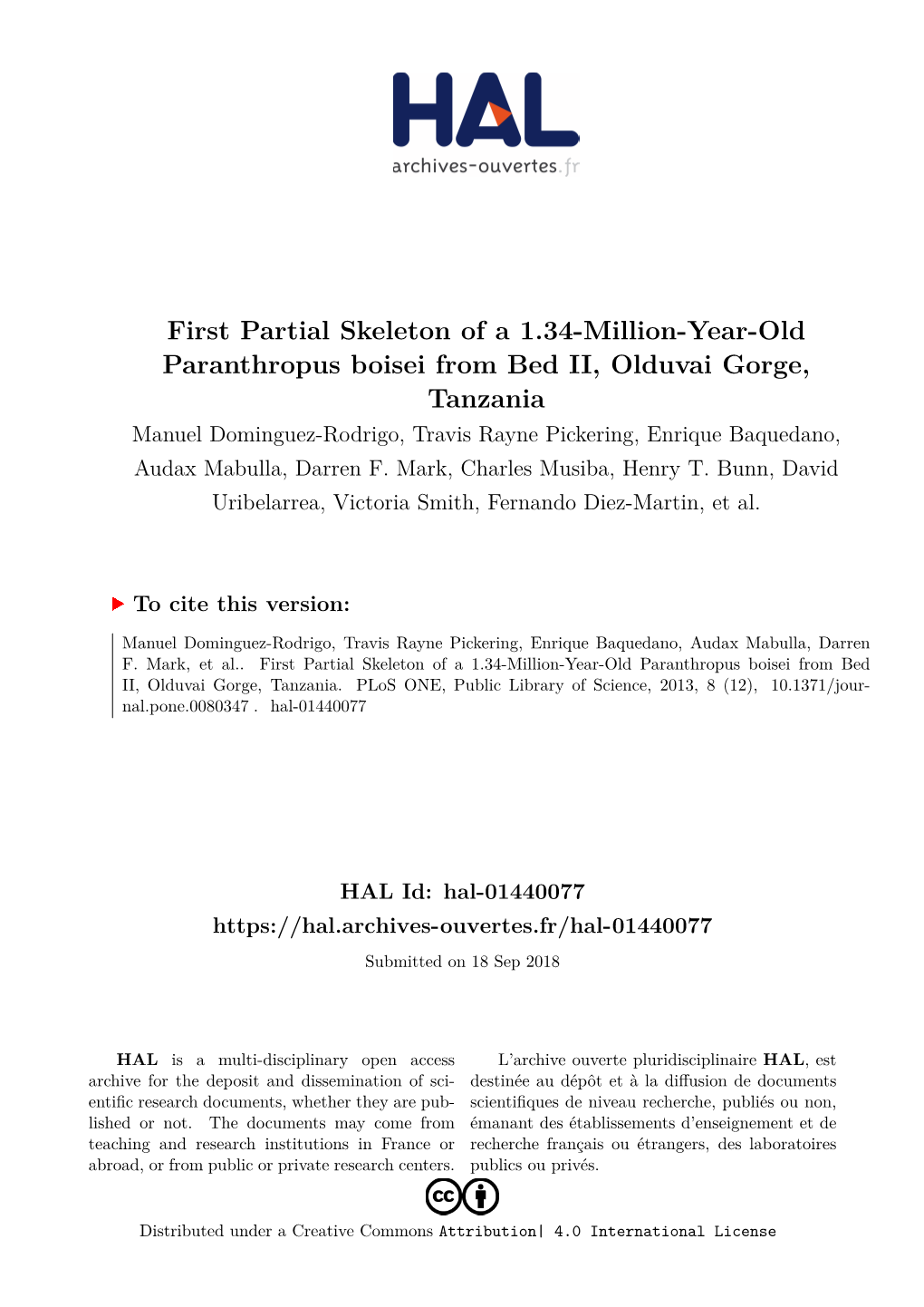 First Partial Skeleton of a 1.34-Million-Year-Old Paranthropus