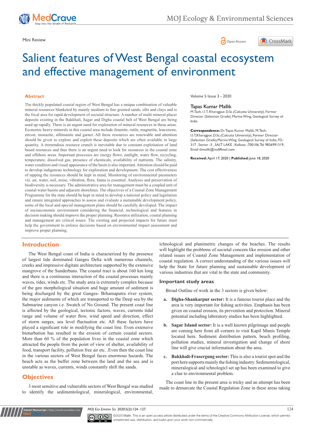 Salient Features of West Bengal Coastal Ecosystem and Effective Management of Environment