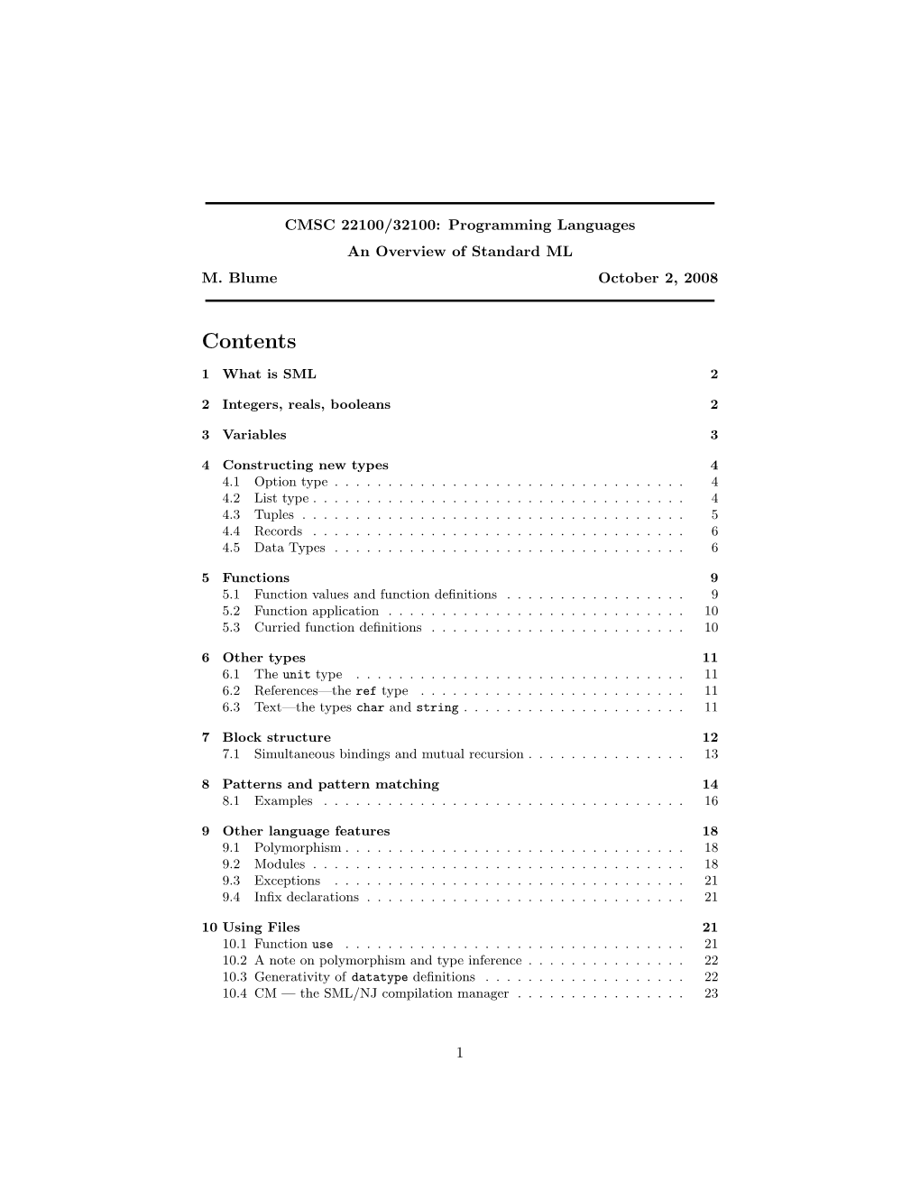 An Overview of Standard ML M