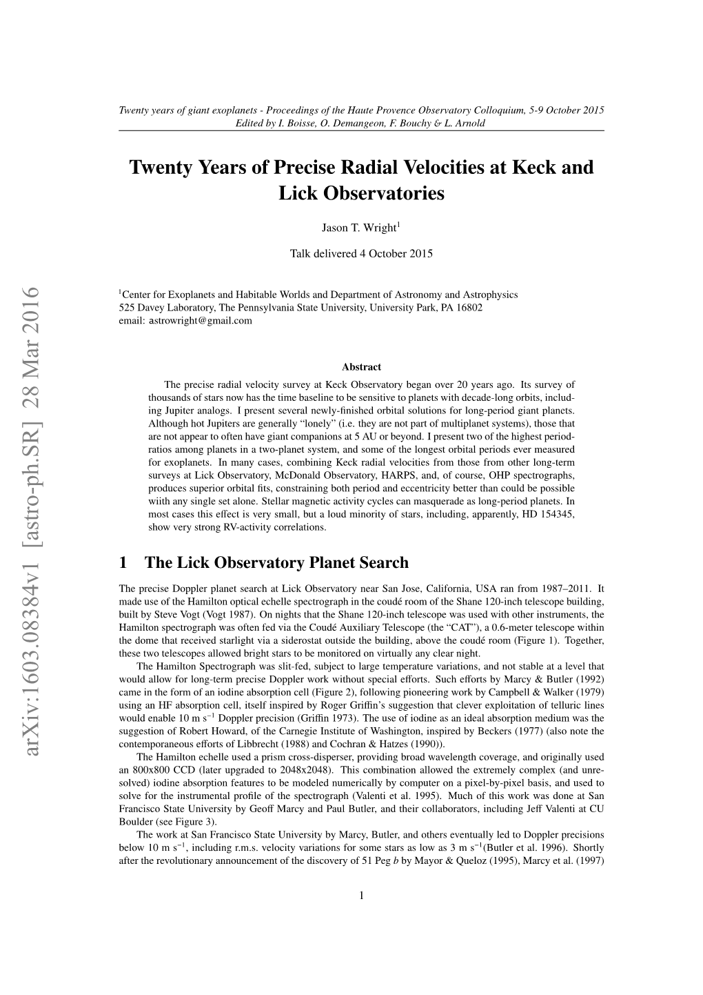 Twenty Years of Precise Radial Velocities at Keck and Lick Observatories