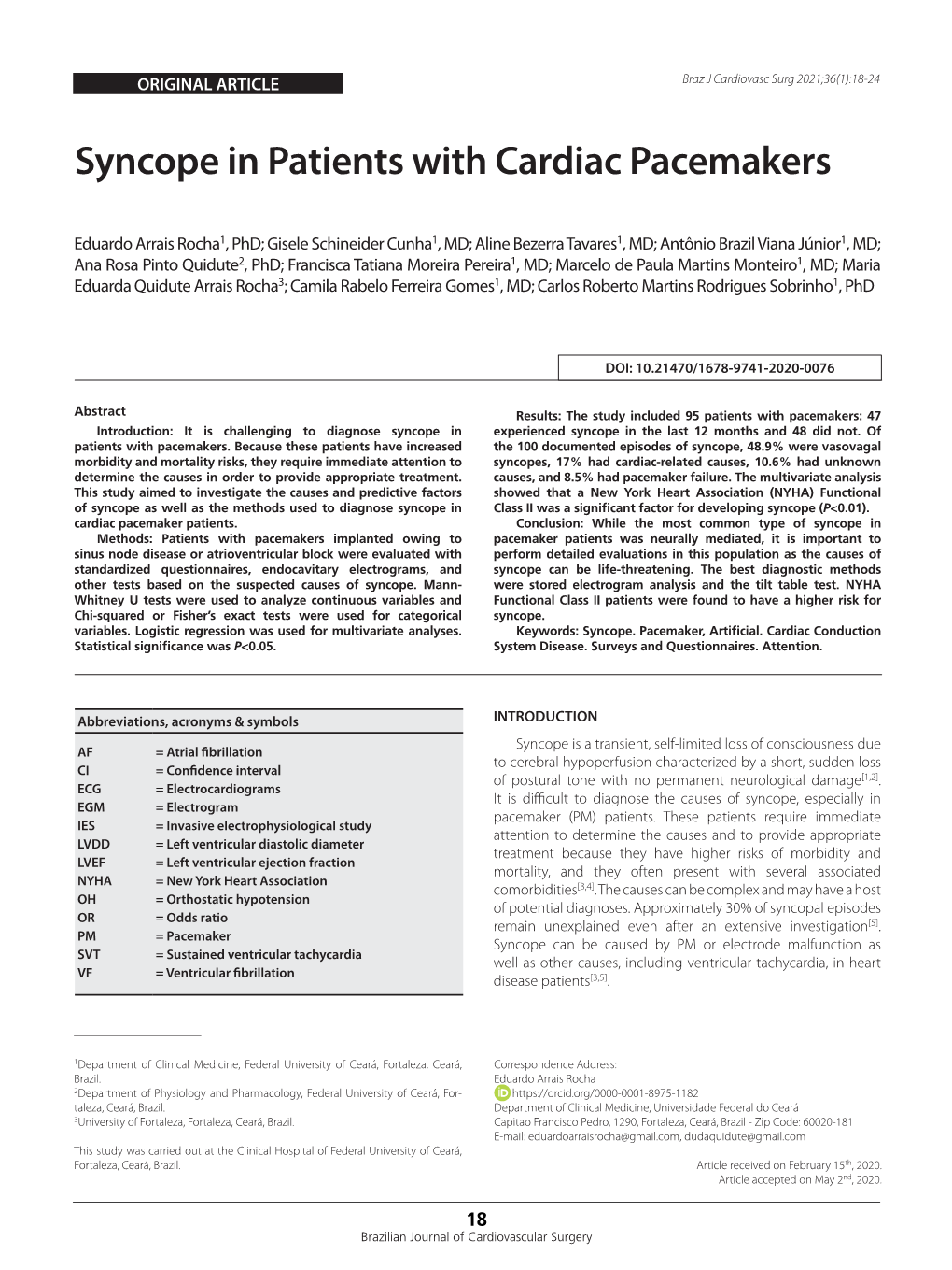 Syncope in Patients with Cardiac Pacemakers