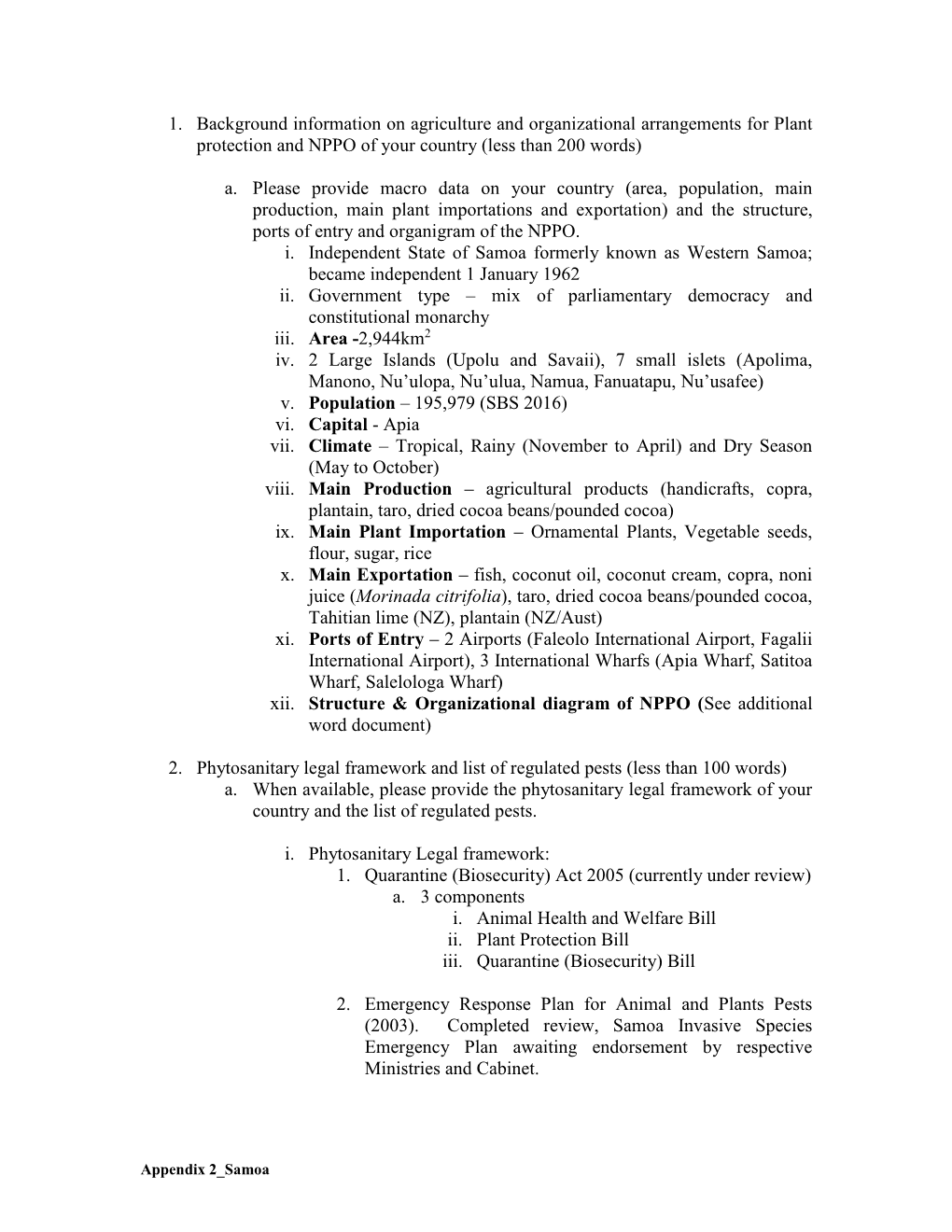 1. Background Information on Agriculture and Organizational Arrangements for Plant Protection and NPPO of Your Country (Less Than 200 Words)