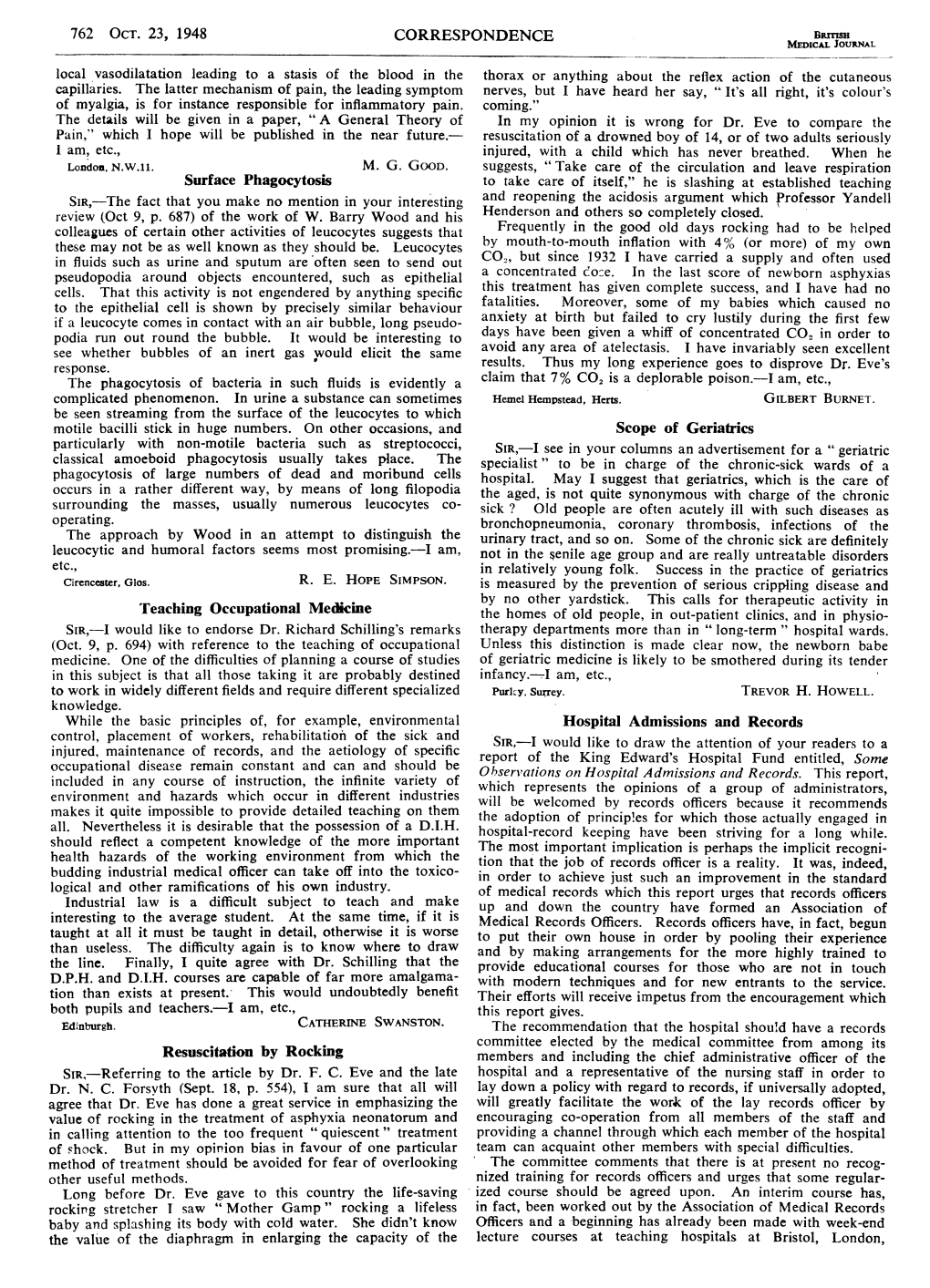 Scope of Geriatrics Hospital Admissions and Records Lecture Courses at Teaching Hospitals at Bristol, London