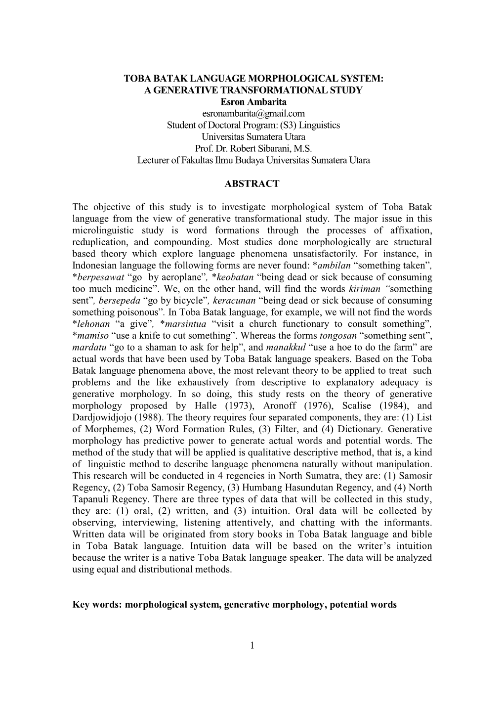 1 Toba Batak Language Morphological System