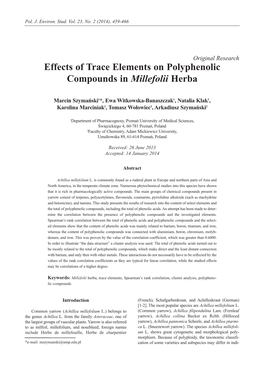 Effects of Trace Elements on Polyphenolic Compounds in Millefolii Herba