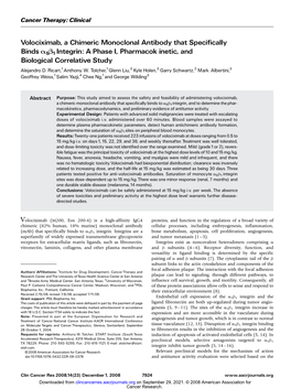 Volociximab, a Chimeric Monoclonal Antibody That Specifically