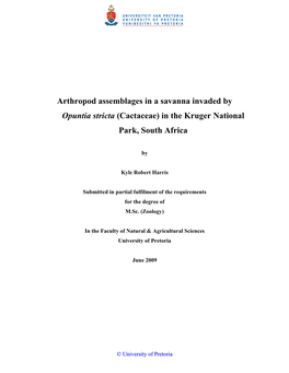 Assessing Local Scale Impacts of Opuntia Stricta (Cactaceae) Invasion on Beetle and Spider Assemblages in the Kruger National Park, South Africa