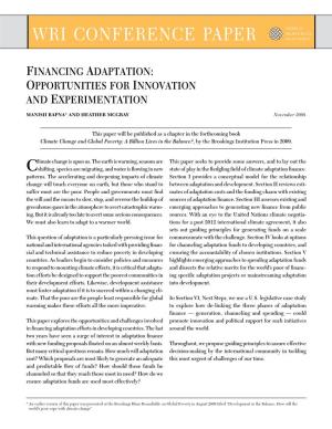 Financing Adaptation: Opportunities for Innovation and Experimentation