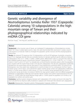 Genetic Variability and Divergence of Neutrodiaptomus Tumidus Kiefer 1937