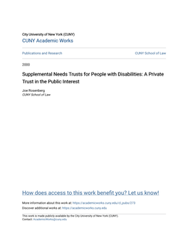 Supplemental Needs Trusts for People with Disabilities: a Private Trust in the Public Interest