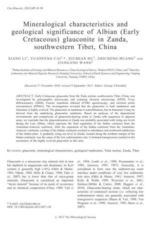 Mineralogical Characteristics and Geological Significance of Albian (Early Cretaceous) Glauconite in Zanda, Southwestern Tibet, China