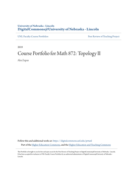 Course Portfolio for Math 872: Topology II Alex Zupan