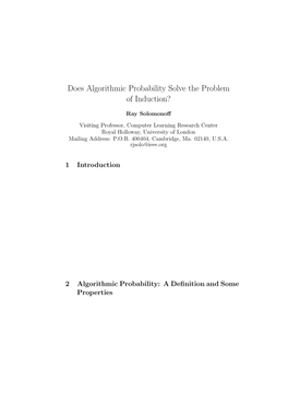 Does Algorithmic Probability Solve the Problem of Induction?