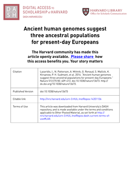 Ancient Human Genomes Suggest Three Ancestral Populations for Present-Day Europeans