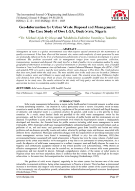 The Case Study of Owo LGA, Ondo State, Nigeria