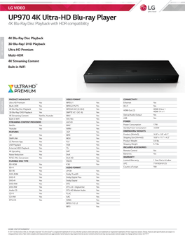 UP970 4K Ultra-HD Blu-Ray Player 4K Blu-Ray Disc Playback with HDR Compatibility