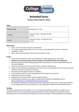 Basketball Zones Entry Information 2021