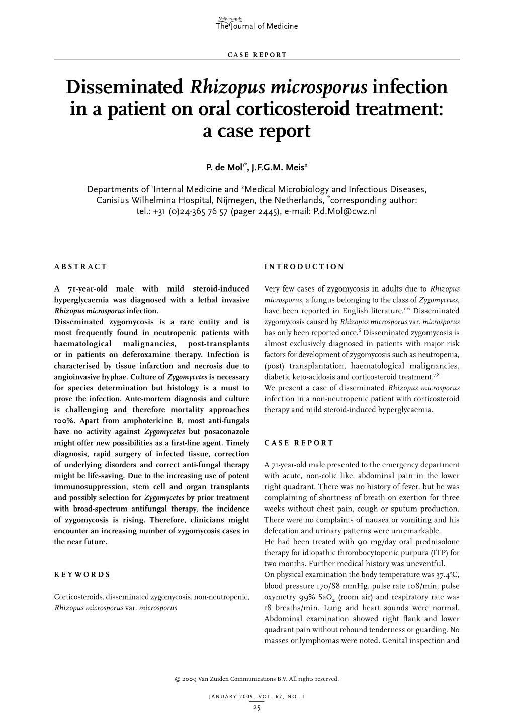 Disseminated Rhizopus Microsporus Infection in a Patient on Oral Corticosteroid Treatment: a Case Report