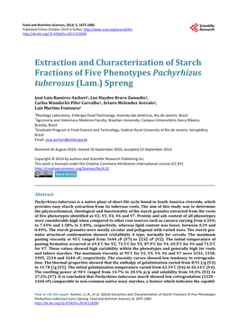 Extraction and Characterization of Starch Fractions of Five Phenotypes Pachyrhizus Tuberosus (Lam.) Spreng