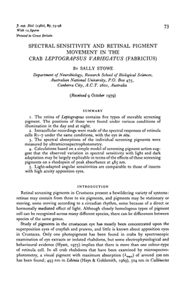 Spectral Sensitivity and Retinal Pigment Movement in the Crab Leptograpsus Variegatus (Fabricius)