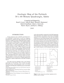 Geologic Map of the Potlatch 30 X 60 Minute Quadrangle, Idaho