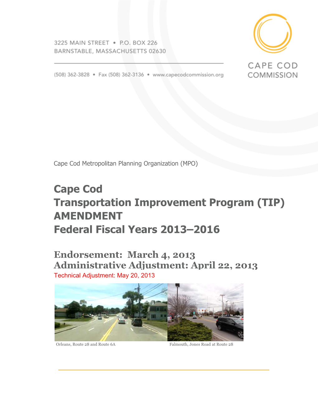 Cape Cod Transportation Improvement Program (TIP) Amendment