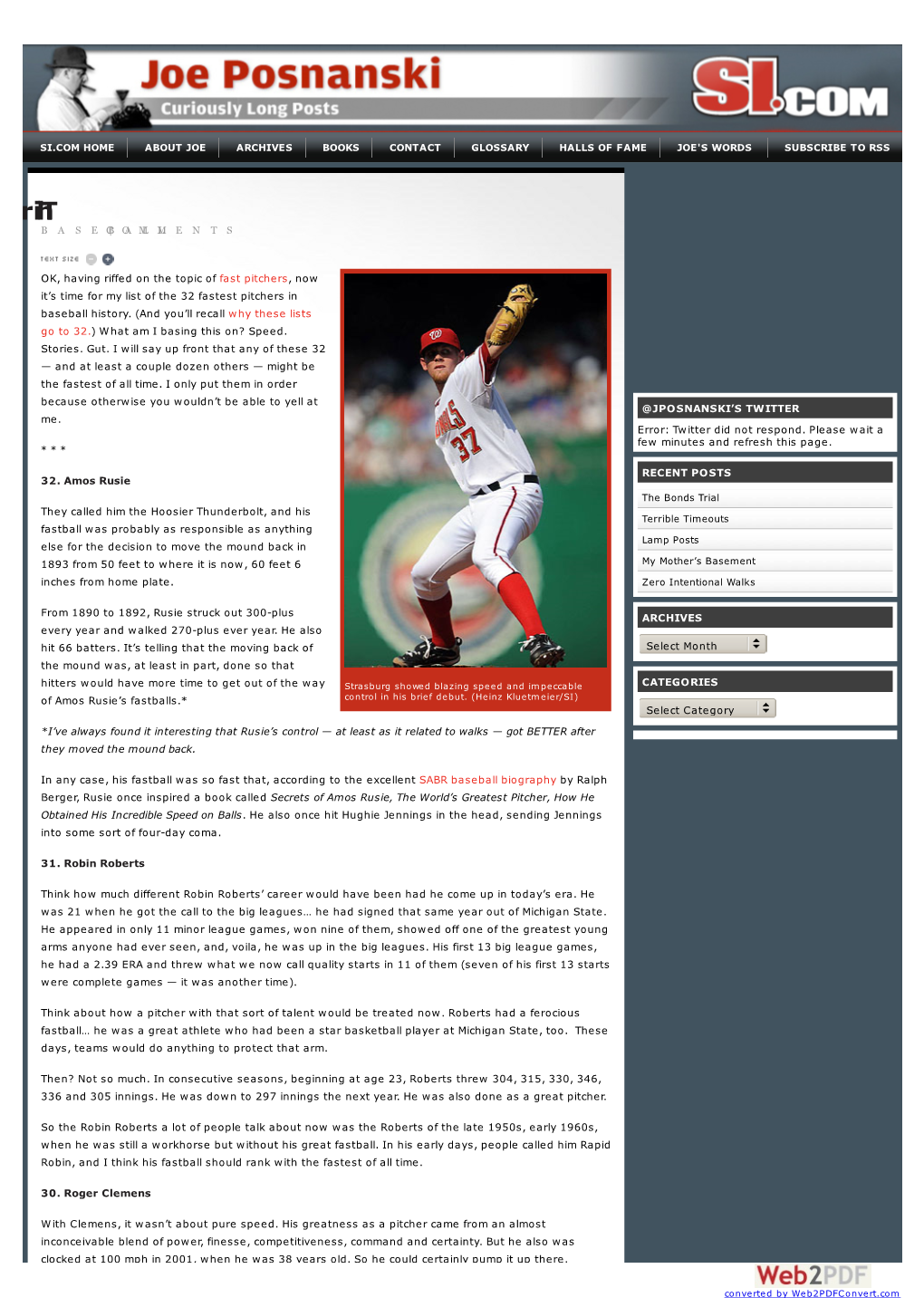 Joe Posnanski » Posts Thirty-Two Fast Pitchers «