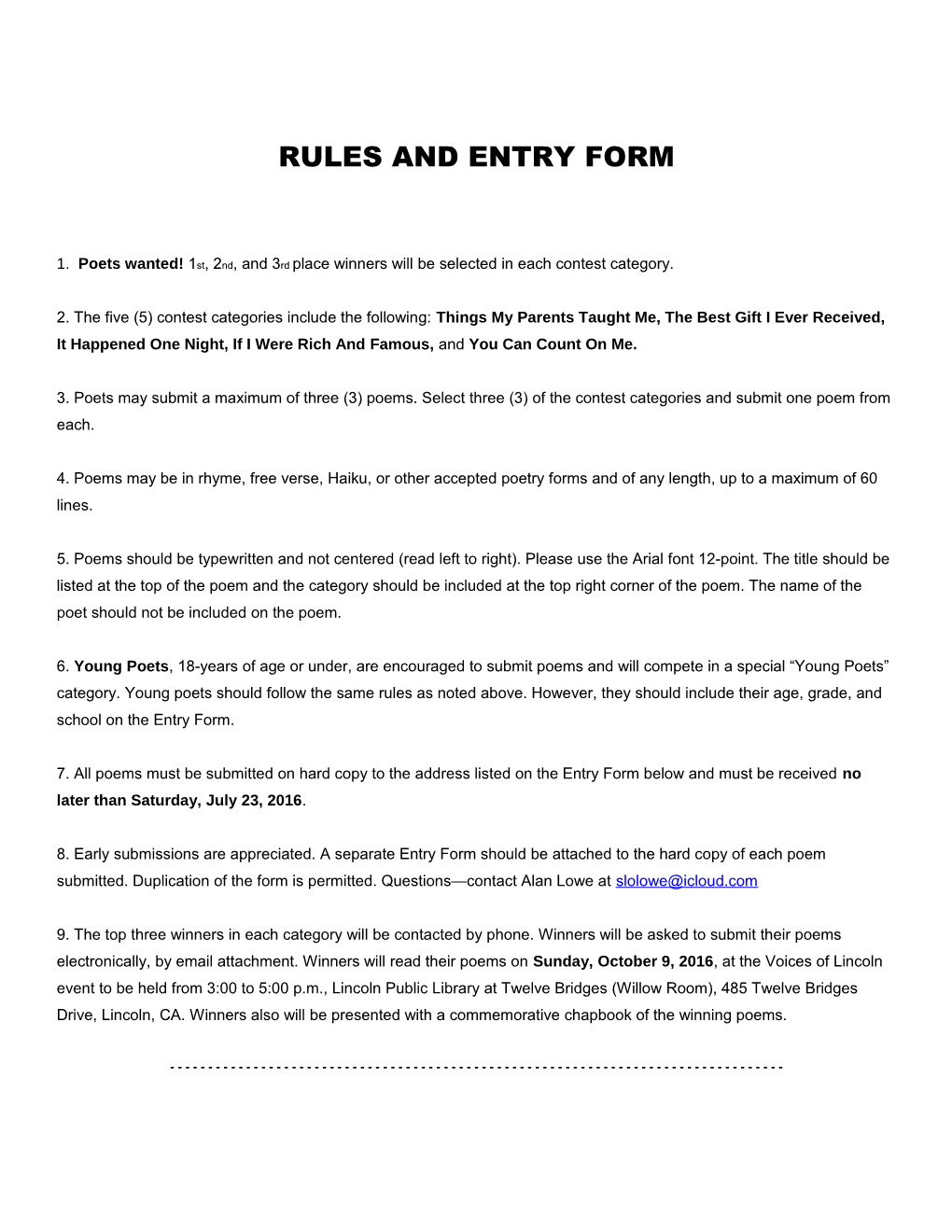 Rules and Entry Form