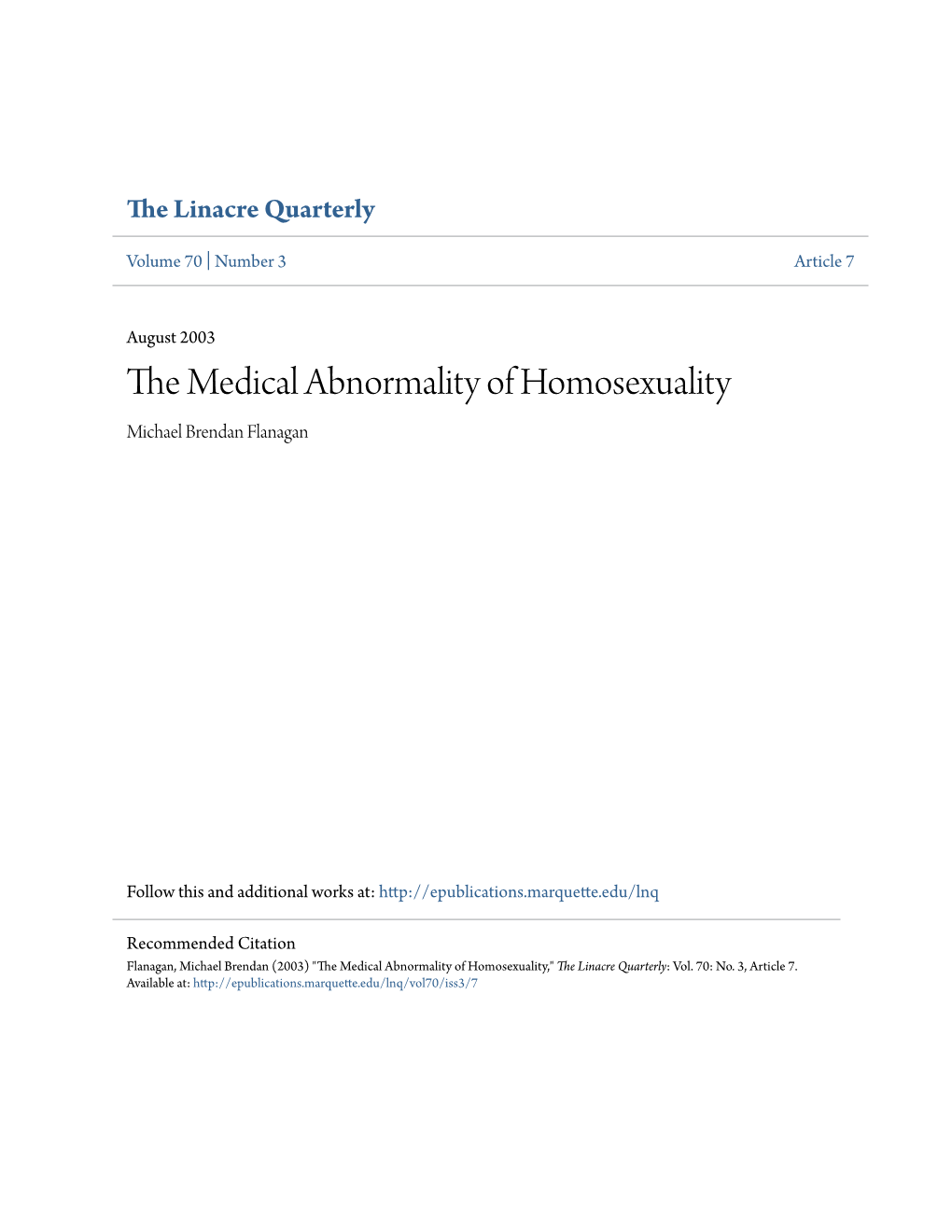 The Medical Abnormality of Homosexuality