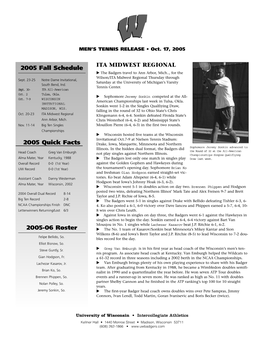 2005 Fall Schedule 2005 Quick Facts 2005-06 Roster
