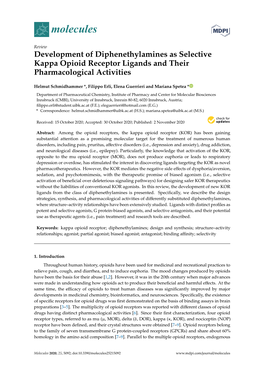 Development of Diphenethylamines As Selective Kappa Opioid Receptor Ligands and Their Pharmacological Activities