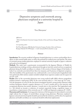 Depressive Symptoms and Overwork Among Physicians Employed at a University Hospital in Japan