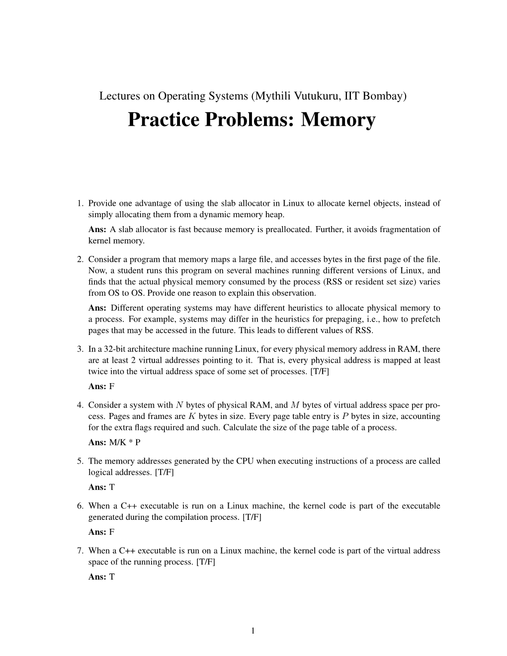 Practice Problems: Memory